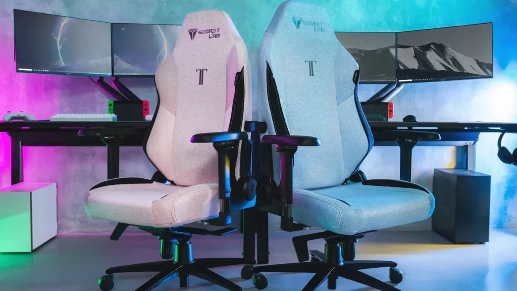 secretlab titan evo 2022 series in plush pink and frost blue